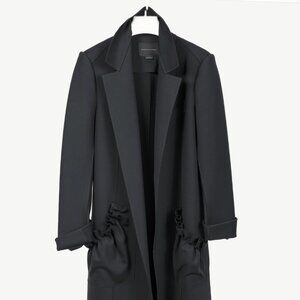 Marie Saint Pierre Black Neoprene Open-Front Ruffle-Pocket Coat